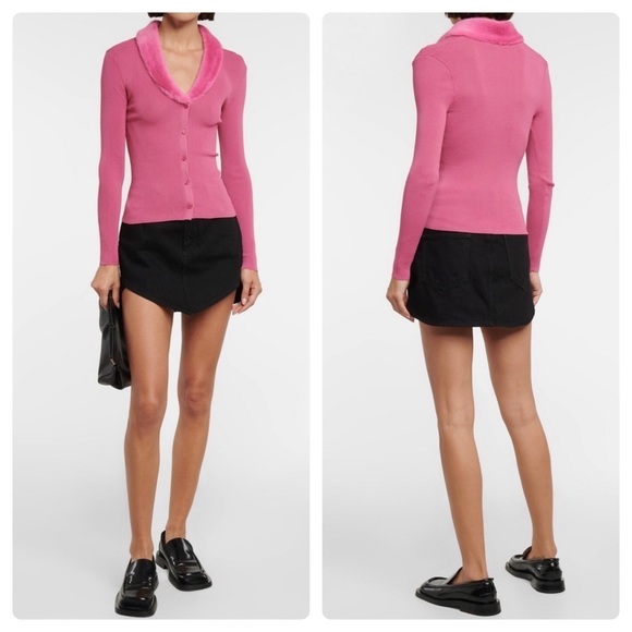 STAUD Sweaters - New! STAUD 💗 Celina Faux Fur Collar Rib Knit Top In Lollipop 💗 XS! SALE!